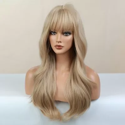 £14.99 • Buy UK 24inch Cosplay Wig With Bangs  Heat Resistant Hair Ash Blonde Daily Use