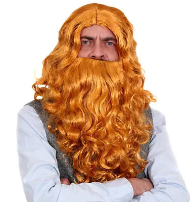 Long Curly Wig And Beard Set Adults Men Fancy Dress Accessory Costume • £7.99