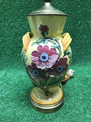 Vintage Italian Beautiful Porcelain Hand Painted Yellow Flowers Lamp Pink Iris • $82.41