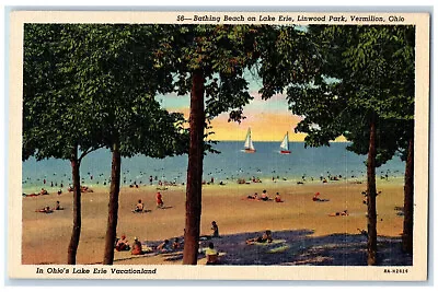 Scenic View Bathing Beach On Lake Erie Linwood Park Vermilion Ohio OH Postcard • $4.95