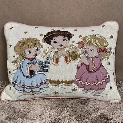 Tapestry Riverdale Christmas Pink Throw Pillow 3 Singing Angels Made USA Vintage • $14.99