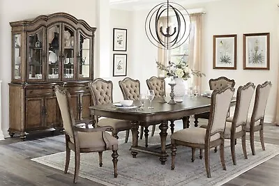 Brown Oak Traditional 9 Pc Formal Trestle Dining Table Diningroom Furniture Set  • $2799