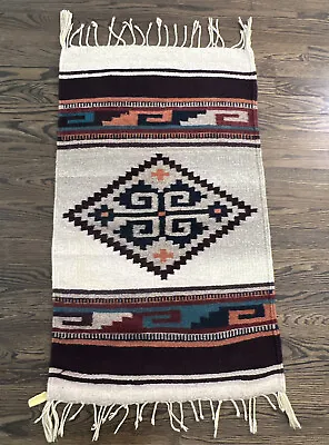$75 • Buy Vintage Zapotec Handwoven 100%  Wool Area Rug Tapestry Artwork Runner 39”x 23”
