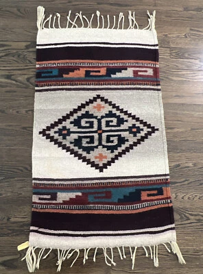 $75 • Buy Vintage Zapotec Handwoven 100%  Wool Area Rug Tapestry Artwork Runner 39”x 23”