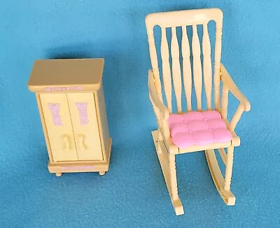 Vintage 1997 Mattel Barbie Doll Furniture Set Rocking Chair Baby Dresser B9019 • $22.99