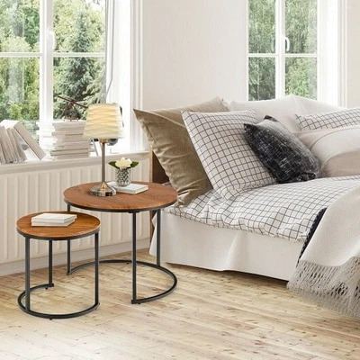 $87 • Buy Set Of 2 Modern Round Stacking Nesting Coffee Tables For Living Room