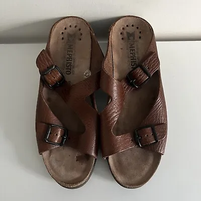 Mephisto Women's Elka Sandals Size 38 8 Brown Leather Slip On Slides • $34.99
