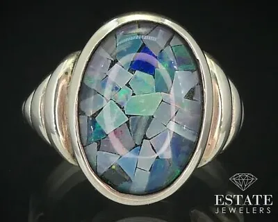 Sterling Silver Natural Mosaic Opal Kabana Ladies Ring 6.2g I15169 • $49