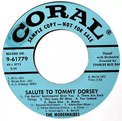 Modernaires Salute To Tommy Dorsey DJ EX Jazzy Smooth Sweet Pop 45 7  Vinyl • $7.95