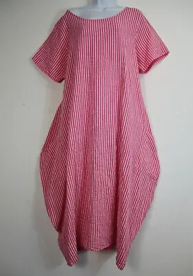  Plus Size Lagenlook 80% Cotton 20% Linen Stripy Summer Weight Dress Size 16-20  • £29.99