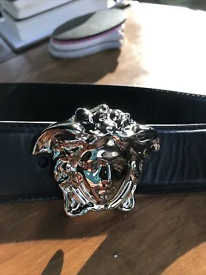 Versace Leather Silver Medusa Buckle Belt - Woman’s Size 32” 80cm - Black - • $200