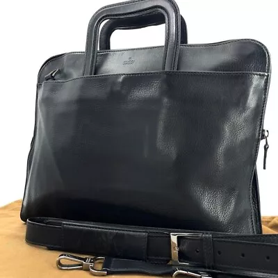 Gucci Men's Business Briefcase Handbag Shoulder Bag Leather Black Used Auth F/S • $482.99