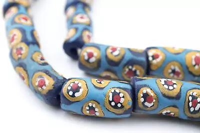 Blue Millefiori Krobo Beads 11mm Ghana African Multicolor Cylinder Glass • $12