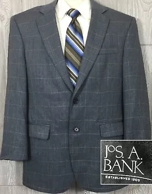 Jos A Bank Mens Blue Windowpane Silk/Wool/Linen Sport Coat Jacket 40R (t11) • $45