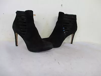 VIA SPIGA Black Suede Leather Zip Ribbed Side High Heel Ankle Boots Size 8 M • $34.95