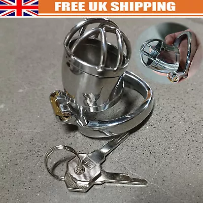 Metal Male Chastity Cage Device Restraint Ring W/Lock Chastity Belt Bird Cage SM • £6.55