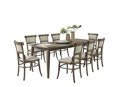 88  Vintage 9 Piece Dining Table Extension Leaf Off White Fabric Chairs Walnut • $1336.39