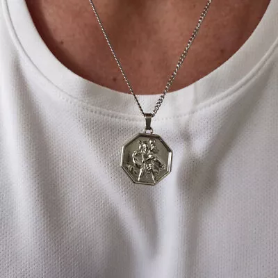 Saint Christopher Pendant Necklace Mens Necklace Travel Necklace • £20