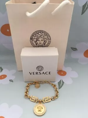 VERSACE  Bracelet Bangle AUTH MEDUSA Vintage Gold Rhinestone W/Box Used • $201