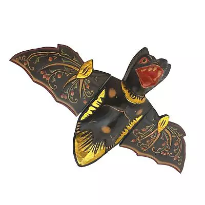 Flying Black Bat Mobile Balinese Spiritchaser Hand Carved Wood Bali Folk Art 17  • $129.60