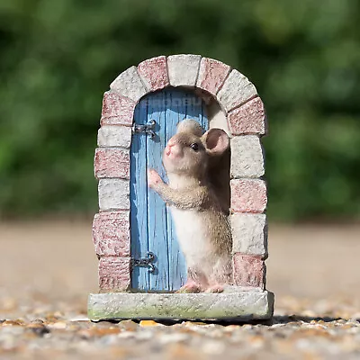 Small Mouse Fairy Door Resin Garden Ornament 15cm Figure Sculpture Decoration • £15