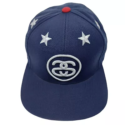 Stussy S Snapback Cap Stars & 80 Capz Wool Acrylic Navy White Red Starter Hat • $50