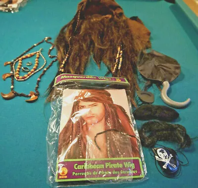 Lot Of Pirates Of The Caribbean Mens Halloween Costume Accessories Wig Jewellery • $14.54