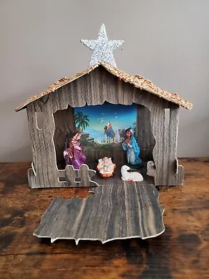 Vintage Cardboard Christmas Nativity Mary Joseph Jesus Manger 1960s  • $55