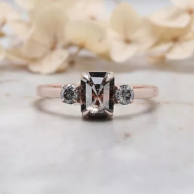 1.24 Ct Emerald Cut Black Color Diamond Ring 14K Rose Gold Engagement Gift Ring • $1178