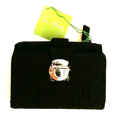 NWT Vera Bradley Pushlock Wallet Bifold Clutch Purse In Classic Black Microfiber • $24
