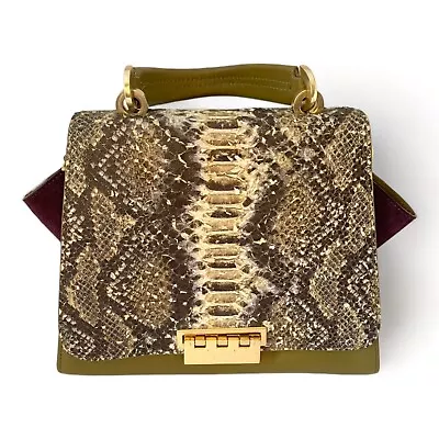 $50 • Buy Z Spoke Zac Posen Olive Green Leather  Purple Suede Sides Satchel Shoulder Bag