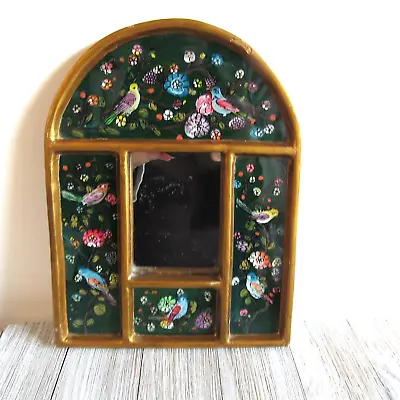 Vintage Mexican Mirror6.25 X 6.25  Painted Birds *read* Rustic • $44.99