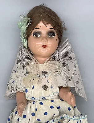 Antique Composition Brunette Doll Bun Hair Mechanical Legs & Arms 9” • $29.95