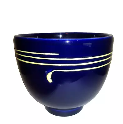 Haeger Bowl Pottery Navy Blue Applied Tan Striping Studio Look 6.25  Tall X 7  • $26.99