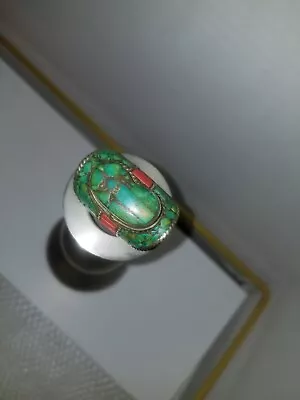 Turquoise & Red Coral  Ring   Size 8 1/2 • $10