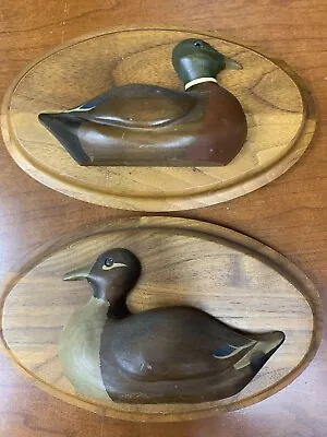 2 VTG Wooden Duck Plaques Hunting Nature Cabin Wall Hanging Art Decor • $25