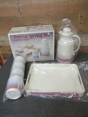 Vintage Drink Serving Set Thermal Carafe Tumblers And Serving Tray  • $27.50