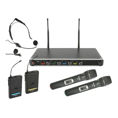 Chord NU4-C Quad UHF Wireless Microphone System Handheld Headset Karaoke Disco • £297.50