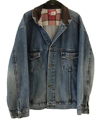 VTG Marlboro Country Store Denim Jean Jacket Leather Collar Mens XL Made In USA • $29.99