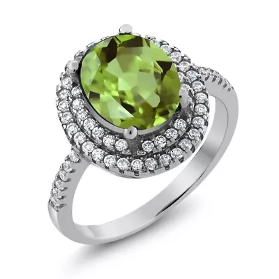 925 Sterling Silver Peridot Ring For Women (3.10 Cttw  9X7MM Gemstone • $54.99