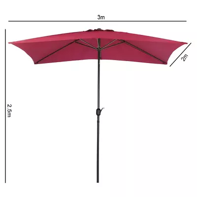 Garden Sun Parasol 3x2M Outdoor Patio Sun Shade Umbrellas Crank & Tilt With Base • £65.95