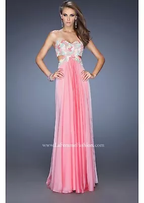 La Femme Fashion Sherbet Chiffon Prom Gown With Lace Jewels And Cutouts Size 2 • $120