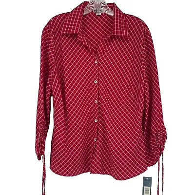 DEMOCRACY Top Women's XL NEW MSRP $128 Made In Italy/USA Red/White Blouse WT181 • $36.29