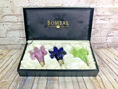 VtgBombay Murano Glass Floral Bottle Stoppers Set Of 3 Wine Stoppers W/ Box Cork • $29.95