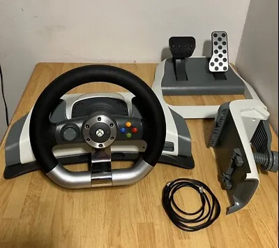 Microsoft Xbox 360 Wireless Racing Steering Wheel With Pedals & Clamp - TESTED • $120