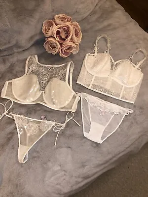 Victoria’s Secret Bridal Lined Plunge/Demi Organza/Sequin/Mesh Bra/Panty Set New • $95