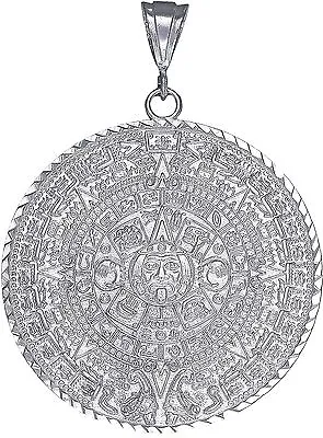 Sterling Silver Aztec Calendar Mayan Sun Charm Pendant Necklace Diamond-Cuts • $149.99