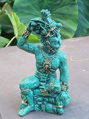 Malachite Aztec Mayan Tribal Warrior Statue Sculpture Green Gold 9 1/4  Chac Z • $58.95