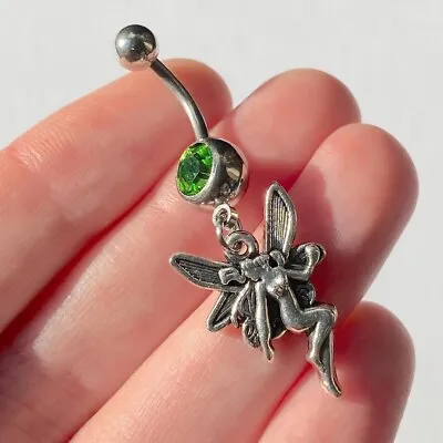 Silver Handmade Green Fairy Charm Pendant Naval Stainless Steel Belly Bar • £4.99