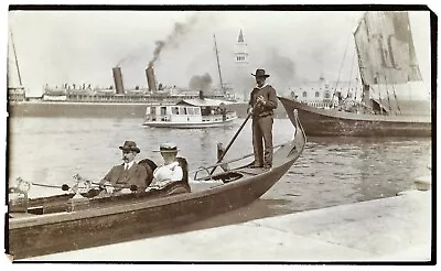 Vintage 1905 Photo Of Tourists In Gondola Ride Steamship Campanile VENICE Italy • $19.90